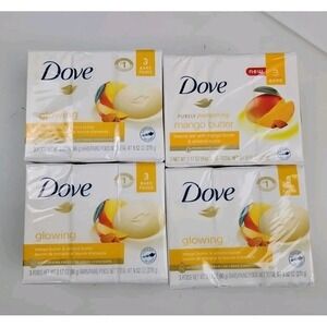 Dove Glowing Gentle Bar Soap 3 Pack Mango/Almond Butter Lot Of 4 - 12 Bars Total
